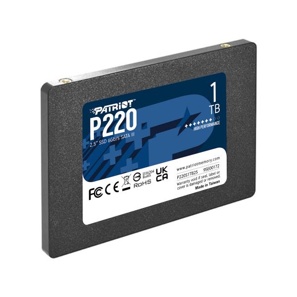 SSD PATRIOT 1TB P220 2.5" SATA3 READ:550MB/WRITE:500 MB/S - P220S1TB25 - Disponibile in 3-4 giorni lavorativi
