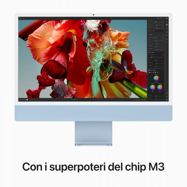 Apple iMac 24" 2023 4.5K M3 8C/10G 8/256GB Blue MQRQ3T/A - Disponibile in 2-3 giorni lavorativi Apple