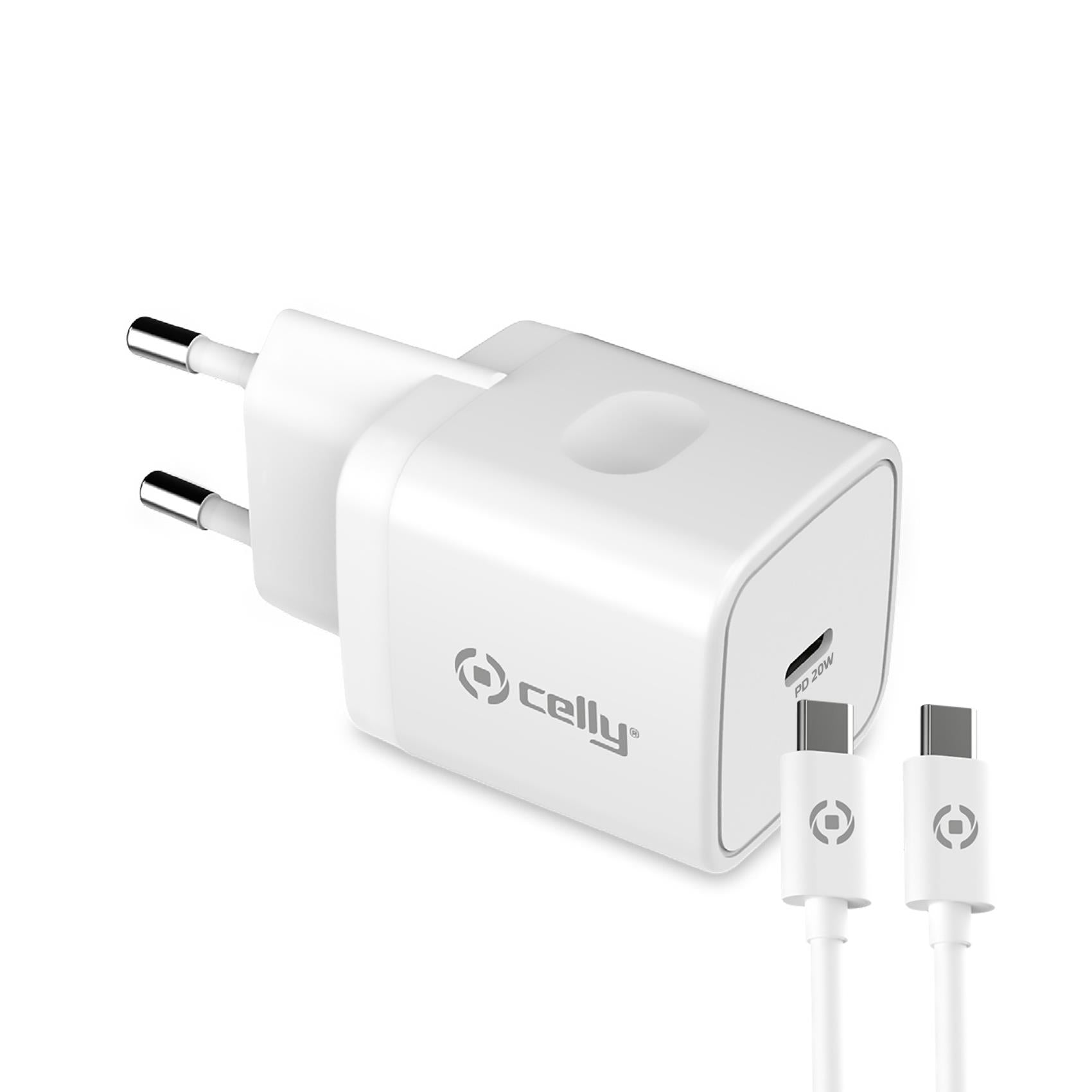 CELLY -POWER DELIVERY CHARGER 20W + USB-C TO USB-C CABLE WHITE GED