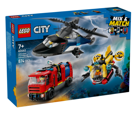 LEGO 60462 CITY - Elicottero, autopompa e sottomarino LEGO
