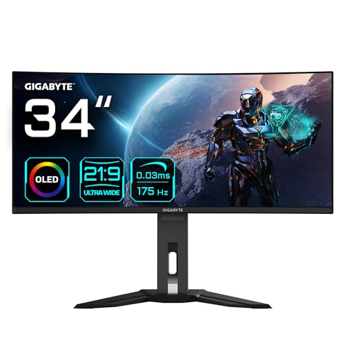 GIGABYTE MO34WQC Monitor Curvo 34" OLED 175Hz WQHD 0,03ms Multimediale Hub USB 2*HDMI/DisplayPort Gigabyte