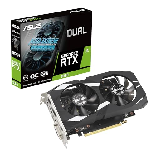 ASUS Dual GeForce RTX 3050 OC Edition 6GB GDDR6 DLSS2 HDMI/DisplayPort/DVI-D PCi Ex 4.0 16x ASUS