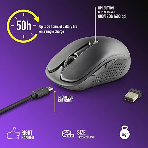 NGX Evo Rust Mouse Ottico Wireless 1600DPI 5 Tasti Nero NGS