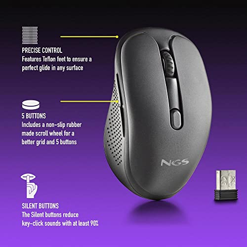 NGX Evo Rust Mouse Ottico Wireless 1600DPI 5 Tasti Nero NGS
