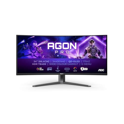 AOC Agon Pro AG346UCD Monitor Curvo 34" QD-OLED 175Hz WQHD 0,03ms Multimediale Hub USB 2*HDMI/DisplayPort AOC