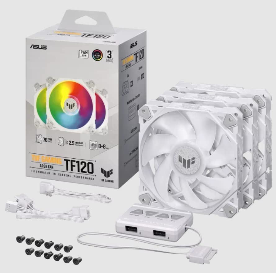 ASUS TUF Gaming TF120 White ARGB Kit 3 Ventole 120mm PWM ASUS