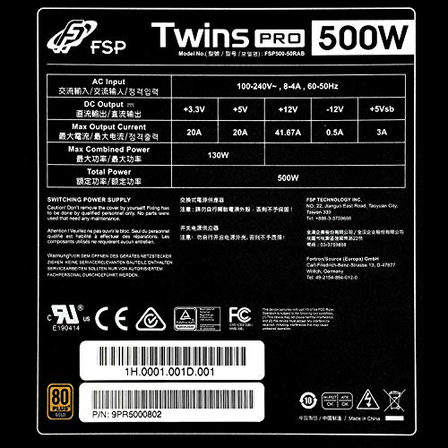 Fortron Twins Pro 500 500W Ridondante 80+ Gold PFC Attivo ATX - Disponibile in 2-4 giorni lavorativi FSP Fortron