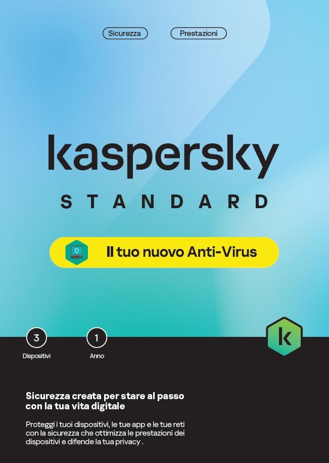 Kaspersky Standard per 3 Dispositivo - 1 anno - Disponibile in 2-4 giorni lavorativi KASPERSKY