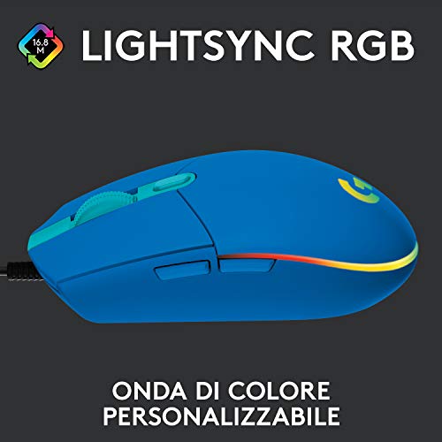 Logitech G203 Lightsync RGB Mouse Ottico 8000DPI 6 Tasti USB Blu LOGITECH