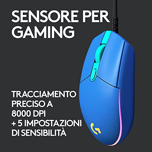Logitech G203 Lightsync RGB Mouse Ottico 8000DPI 6 Tasti USB Blu LOGITECH