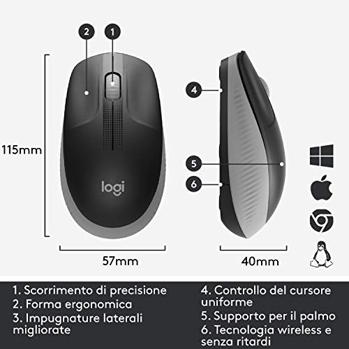 Mouse Wireless Logitech M190 Grigio GameSIDE&Tech
