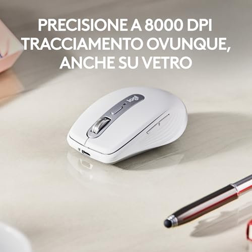 Logitech MX Anywhere 3S Mouse Ottico 8000DPI 6 Tasti Wireless/Bluetooth Pale Grey LOGITECH