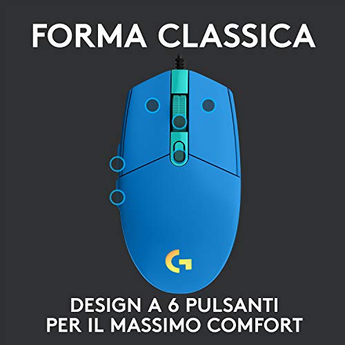 Logitech G203 Lightsync RGB Mouse Ottico 8000DPI 6 Tasti USB Blu LOGITECH