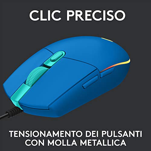 Logitech G203 Lightsync RGB Mouse Ottico 8000DPI 6 Tasti USB Blu LOGITECH