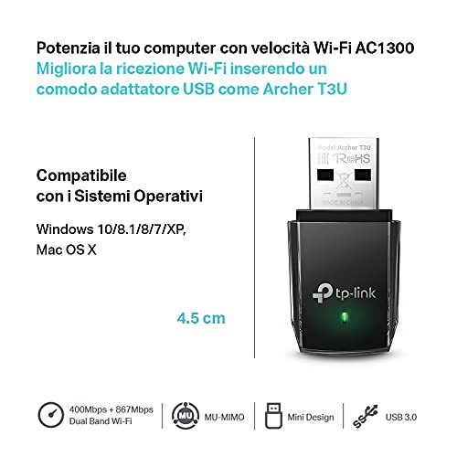 Adattatore USB Wireless TP-Link Archer T3U AC1300 Dual-Band 2.4GHz & 5GHz GameSIDE&Tech