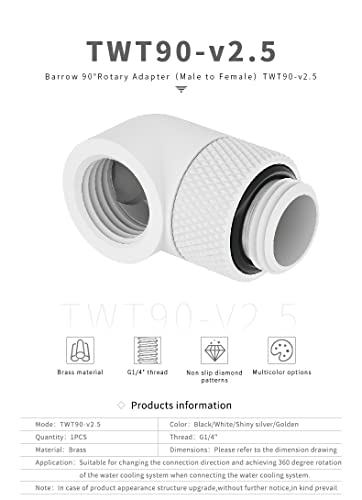 Barrow TWT90-V2.5 Raccordo 90 ruotabile G1/4" M/F Bianco - Disponibile in 2-4 giorni lavorativi Barrow