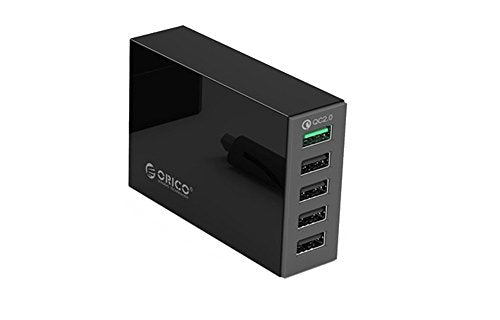 Orico QSL-5U-EU-BK Caricabatteria da Rete 40W 4*USB 5V - 1*USB 12V QC 2.0 Nero - Disponibile in 2-4 giorni lavorativi Orico