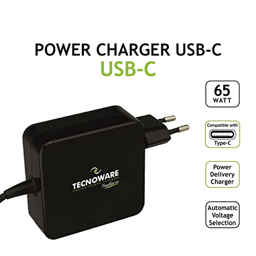 Tecnoware FAU17563 Alimentatore Notebook 65W 5V/3A 9V/3A 12V/3A 15V/3A 20V/3.25A USB-C TECNOWARE