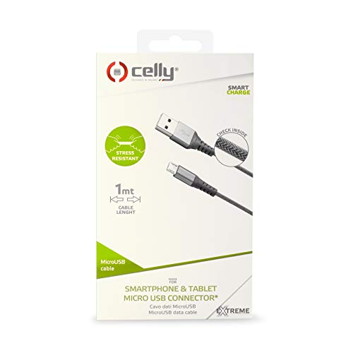 Celly Nylon Cavo USB2.0 to MicroUSB 1m Silver - Disponibile in 2-4 giorni lavorativi Celly