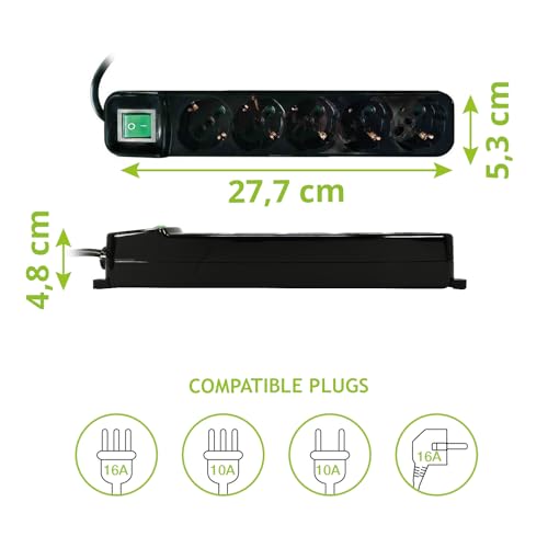 Tecnoware FMP5IIG Multipresa 5 Uscite Schuko italiane 10/16 A - Nero TECNOWARE