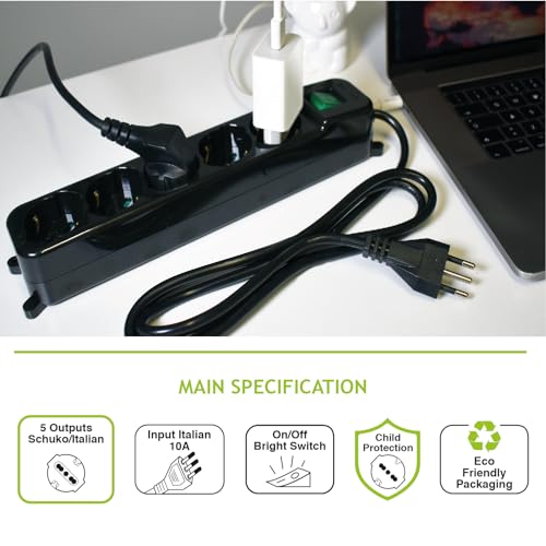 Tecnoware FMP5IIG Multipresa 5 Uscite Schuko italiane 10/16 A - Nero TECNOWARE