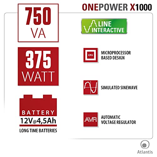 Atlantis Land OnePower X1000 UPS Line interactive 750VA/375W 2xSchuko Atlantis Land
