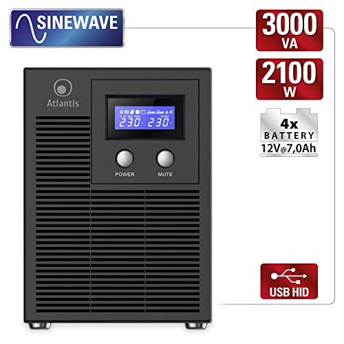 UPS ATLANTIS A03-HP4003P 3000VA (2100W) Sinewave Line Interactive 4x12V-7Ah Display LCD Interfaccia USB-HID RS232 EPO 6xIEC - Disponibile in 2-4 giorni lavorativi ATLANTIS
