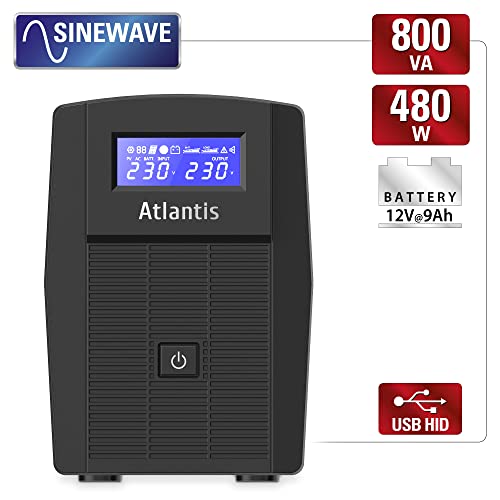 UPS ATLANTIS A03-HP1003 800VA (480W) Sinewave Line Interactive 12V-9Ah Display LCD e LED stato UPS Interfaccia USB-HID 2xSchuko - Disponibile in 2-4 giorni lavorativi ATLANTIS