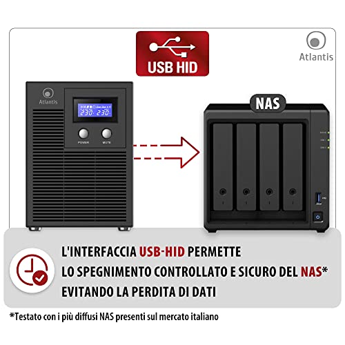 UPS ATLANTIS A03-HP4003P 3000VA (2100W) Sinewave Line Interactive 4x12V-7Ah Display LCD Interfaccia USB-HID RS232 EPO 6xIEC - Disponibile in 2-4 giorni lavorativi ATLANTIS