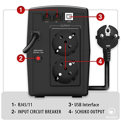 UPS ATLANTIS A03-HP1003 800VA (480W) Sinewave Line Interactive 12V-9Ah Display LCD e LED stato UPS Interfaccia USB-HID 2xSchuko - Disponibile in 2-4 giorni lavorativi ATLANTIS