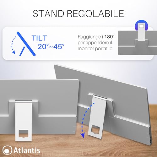 MONITOR PORTATILE ATLANTIS LED 15,6" Touch Wide A05-P156AT1 IPS 1920x1080 16ms 300cd/m² 1000:1 MM 1xHDMI 2xUSB-C Cust Base Piegh - Disponibile in 2-4 giorni lavorativi ATLANTIS