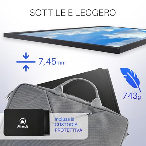 MONITOR PORTATILE ATLANTIS LED 15,6" Wide A05-P156WP IPS 1920x1080 25ms 312cd/m² 600:1 MM 1xMini HDMI 2xUSB-C Cust. Base Piegh. - Disponibile in 2-4 giorni lavorativi ATLANTIS