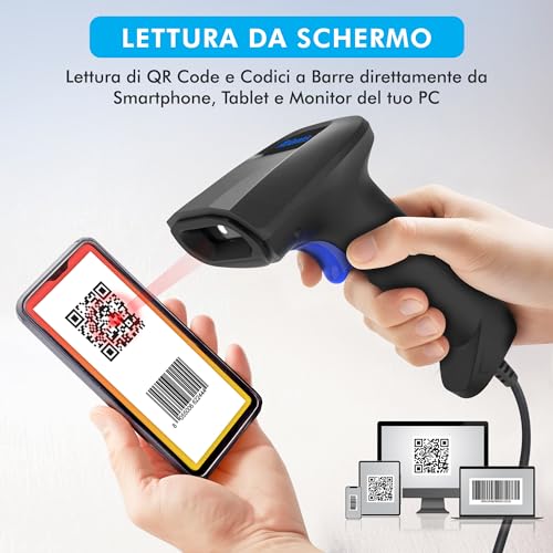LETTORE BARCODE 2D MANUALE ATLANTIS A08-LD190-2D Profondità campo 60-300mm Risoluzione 3mils Sensore ottico 640x480 1D/2D USB - Disponibile in 2-4 giorni lavorativi ATLANTIS