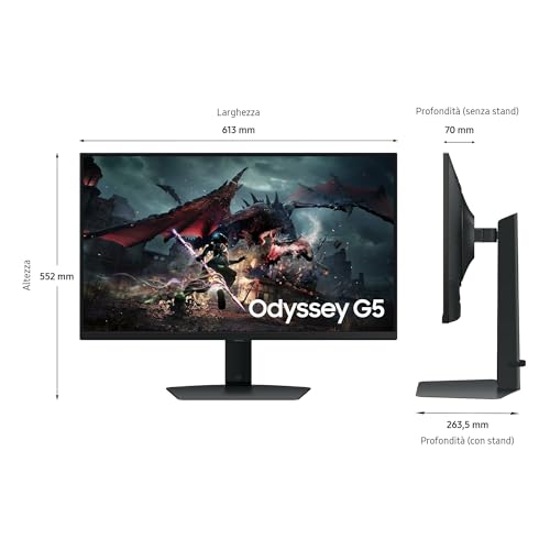 Samsung Odyssey G5 Monitor Gaming 27" IPS 180Hz QHD 1ms Pivot HDMI/DisplayPort - Disponibile in 2-4 giorni lavorativi Samsung
