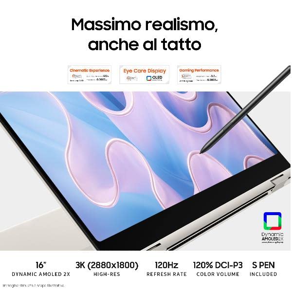 Samsung Galaxy Book3 Pro 360 Intel Core i7-1360P 16GB Intel Iris Xe SSD 512GB 16" Touch WQXGA Win 11 Pro - Disponibile in 2-4 giorni lavorativi Samsung