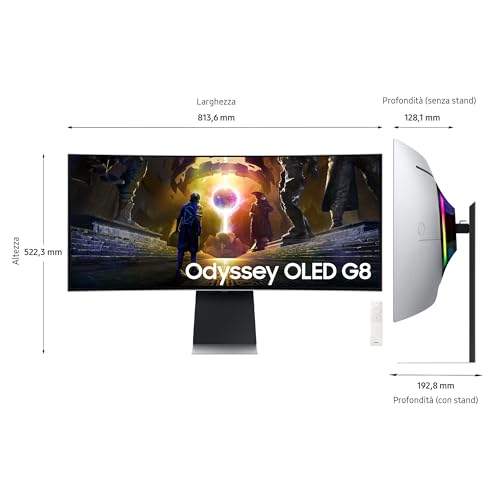 Samsung Odyssey OLED G8 Monitor Gaming Curvo 34'' OLED 175Hz UWQHD 0,03ms Multimediale Hub USB 2*HDMI/DisplayPort - Disponibile in 2-4 giorni lavorativi Samsung