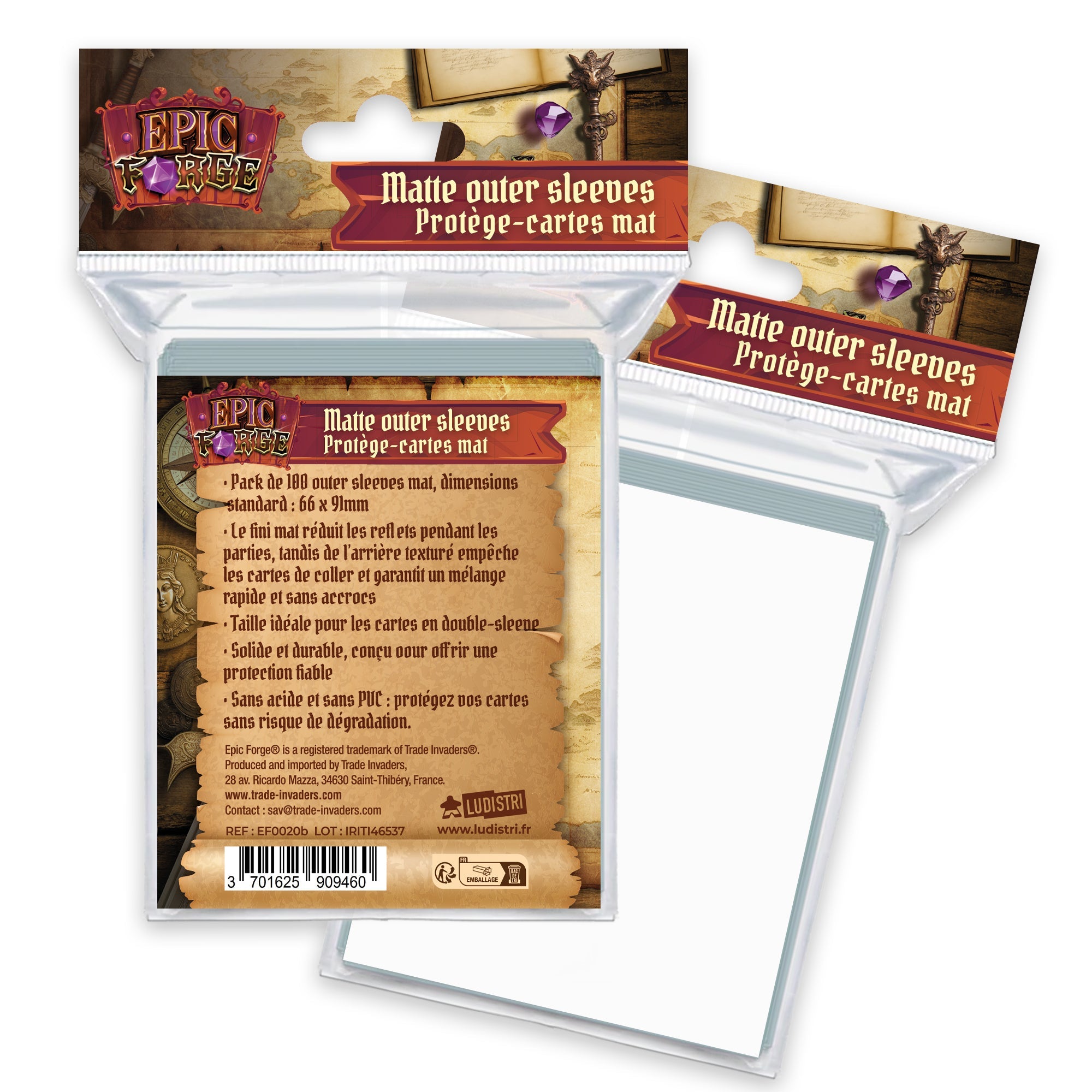 EPIC FORGE Outer sleeves Mat (66*91 mm) x100 (100 microns) - WHITE Trade Invaders