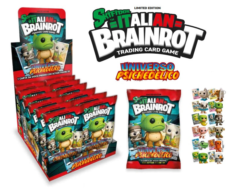 Skifidol Italian Brainrot TCG - Universo Psichedelico Display (12 Flowpack con all’interno1 Carta da Gioco Promo e 1 Action Figure 3D) Skifidol