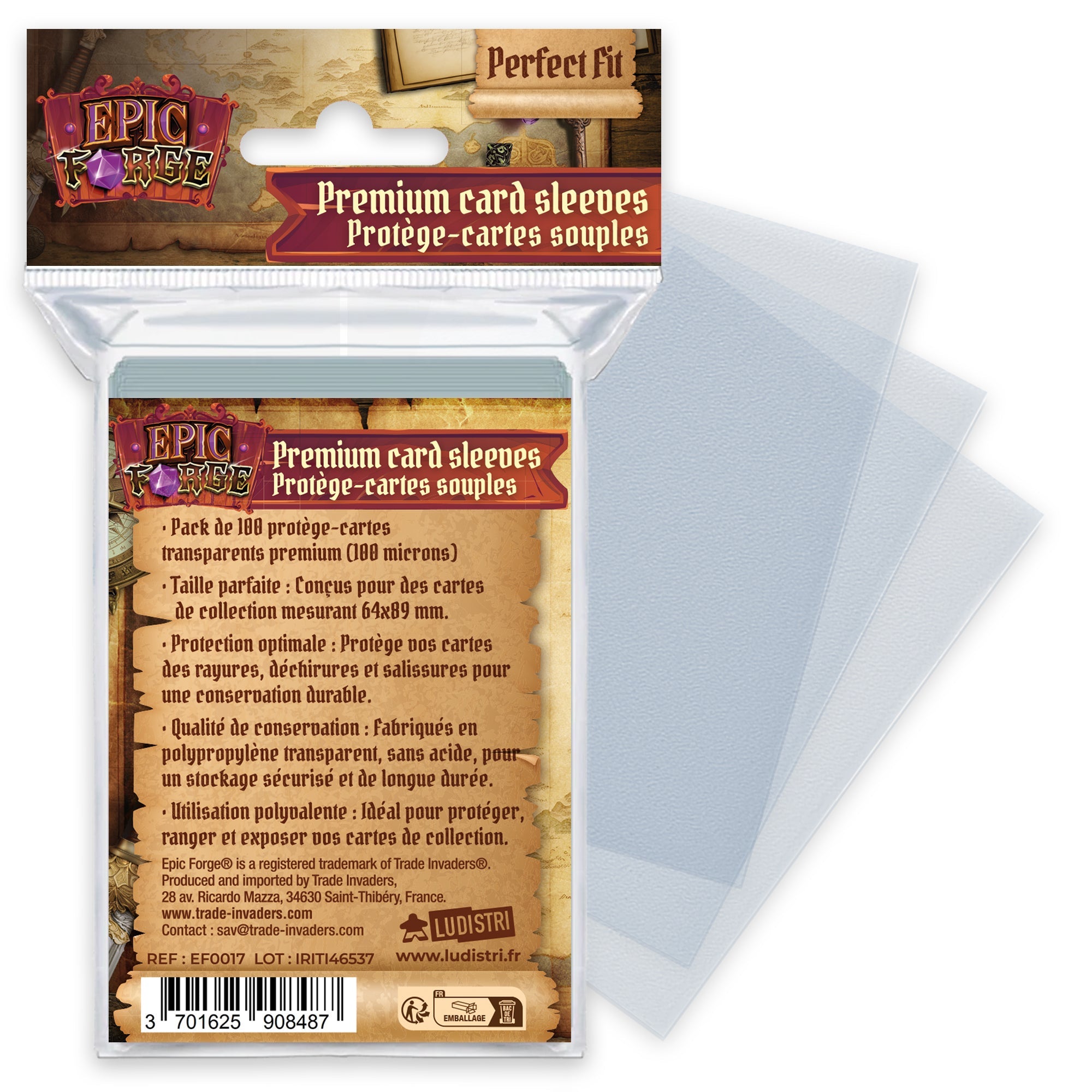 EPIC FORGE Card sleeves - Perfect Fit (64*89 mm) x100 (100 microns) Trade Invaders