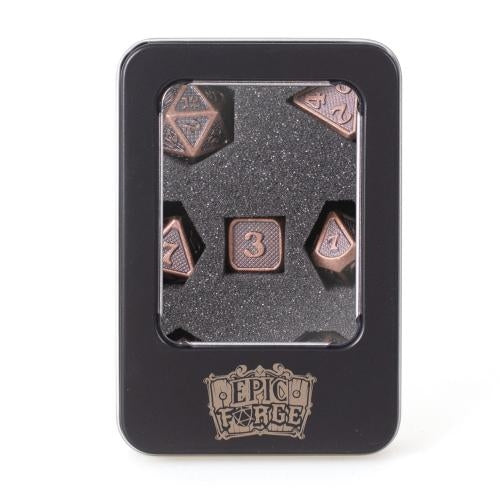 EPIC FORGE 7 metal dice set 14mm (metal box) - Solid Bronze Trade Invaders