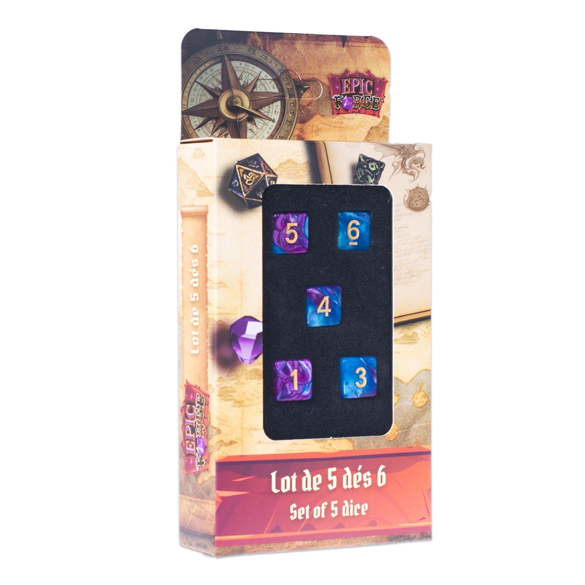 EPIC FORGE  5 dices pack- D6 16mm- Blue and purple Trade Invaders