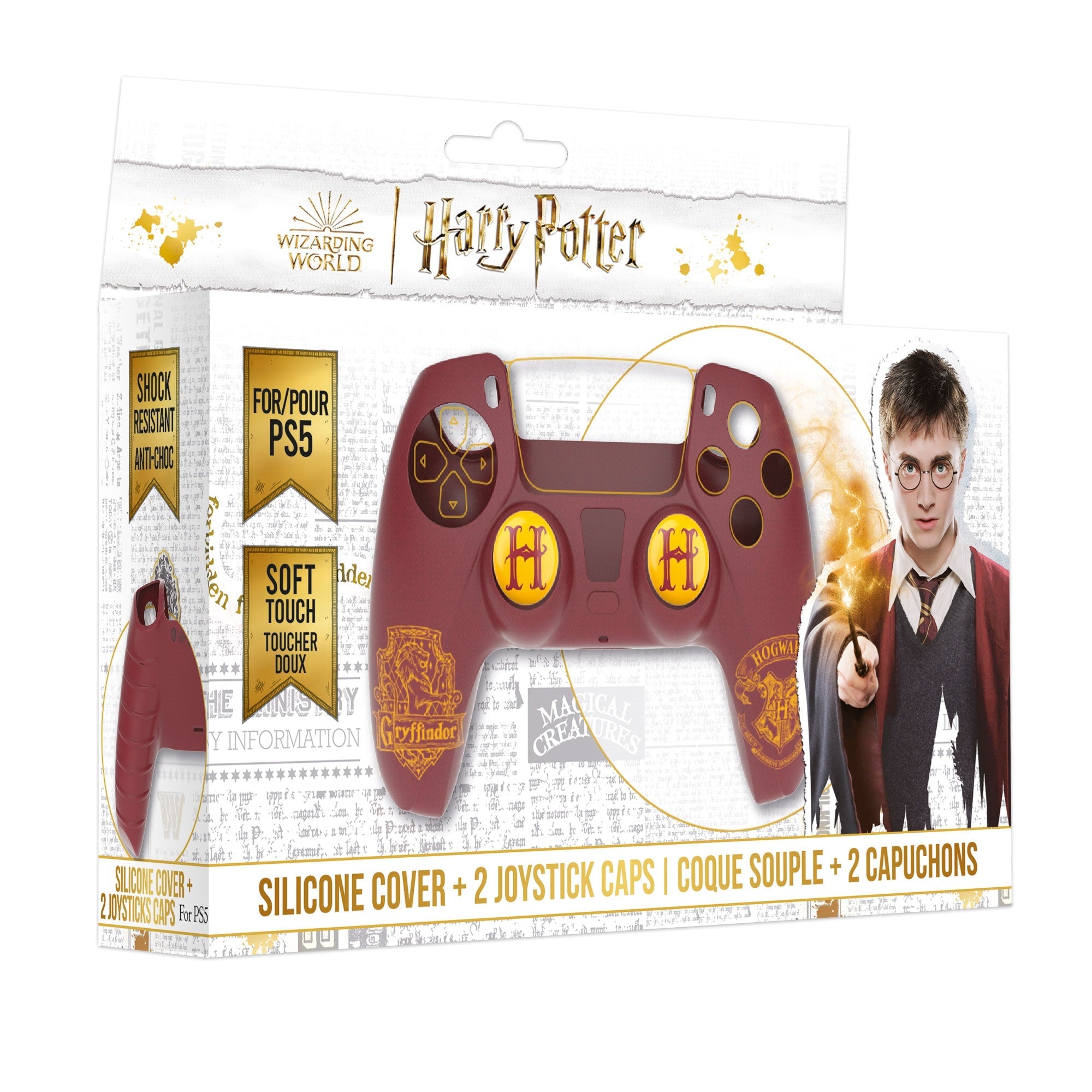 FREAKS AND GEEKS Harry Potter-Silicone Case + Thumbsticks for PS5 Controller - Gryffindor - Red Trade Invaders