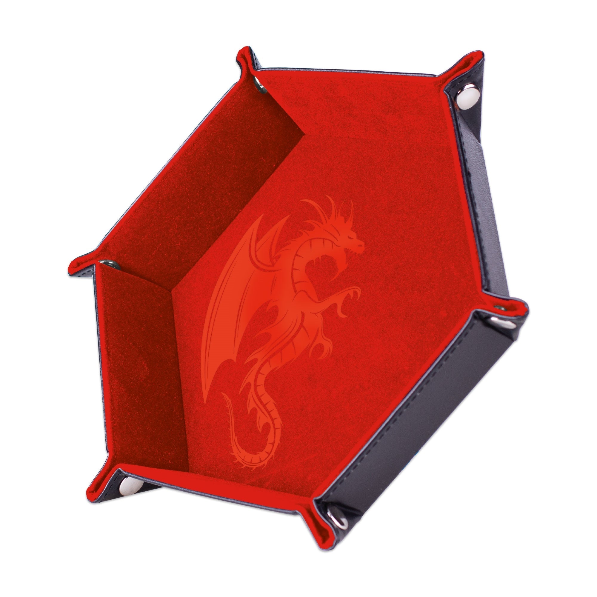 EPIC FORGE Dice tray - Dragon Red - 19 x 19 cm - Velvet and Leather Trade Invaders