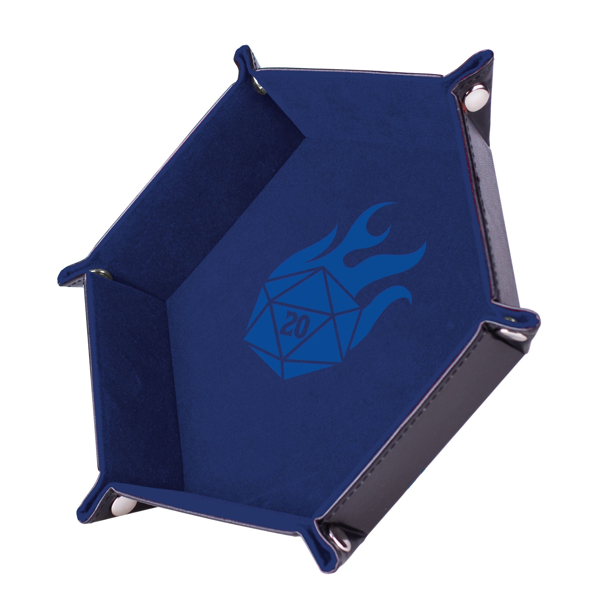 EPIC FORGE Dice tray - Critical Blue - 19 x 19 cm - Velvet and Leather Trade Invaders