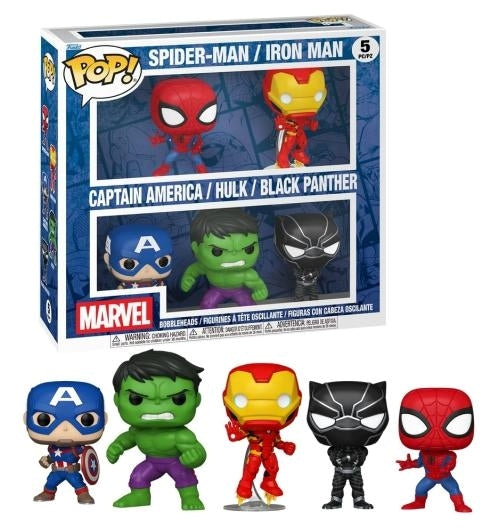 FUNKO POP Marvel: 5Set - Spiderman, Iron Man, Captain America, Hulk, Black Panther 9cm Funko