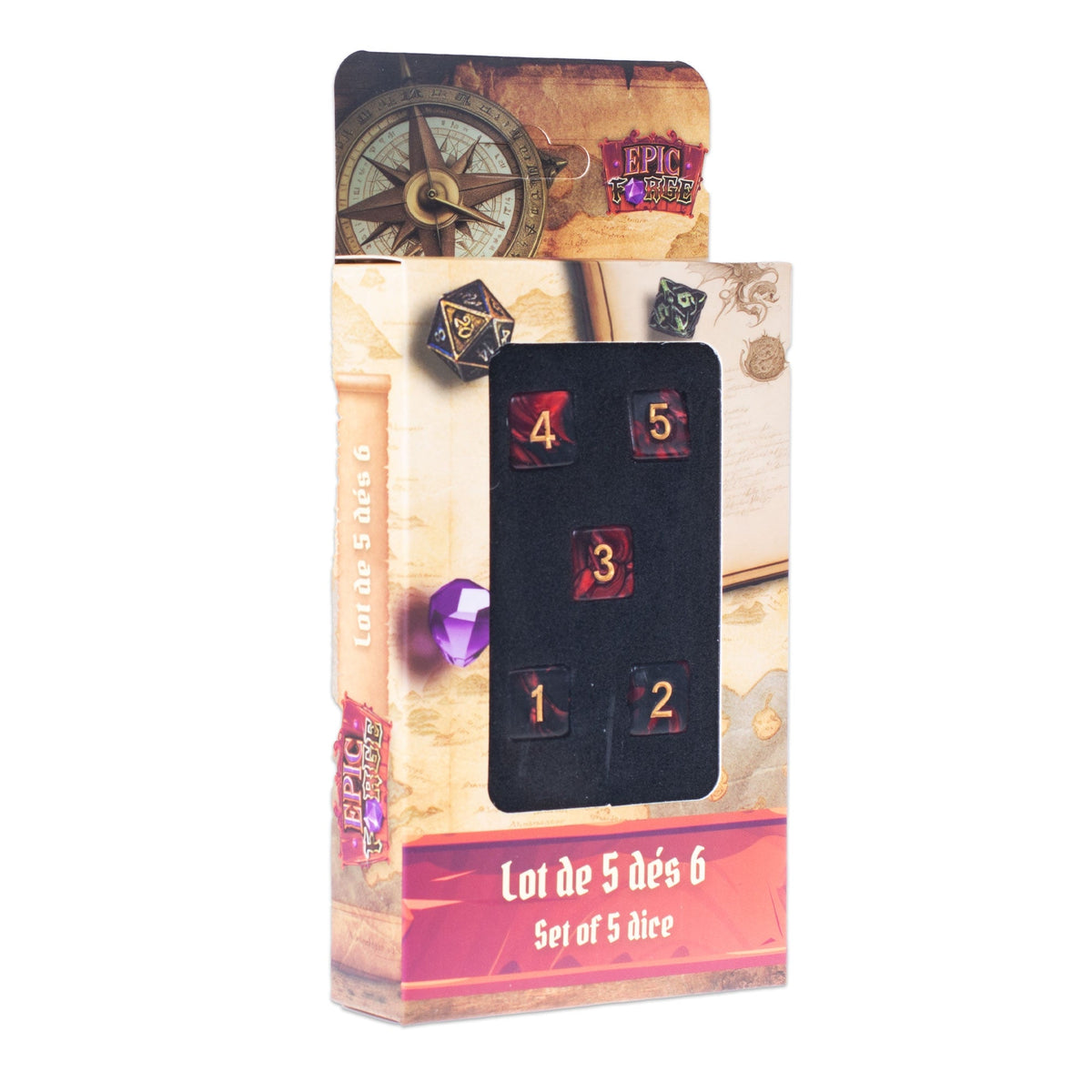EPIC FORGE 5 dices pack- D6 16mm- Red and black Trade Invaders