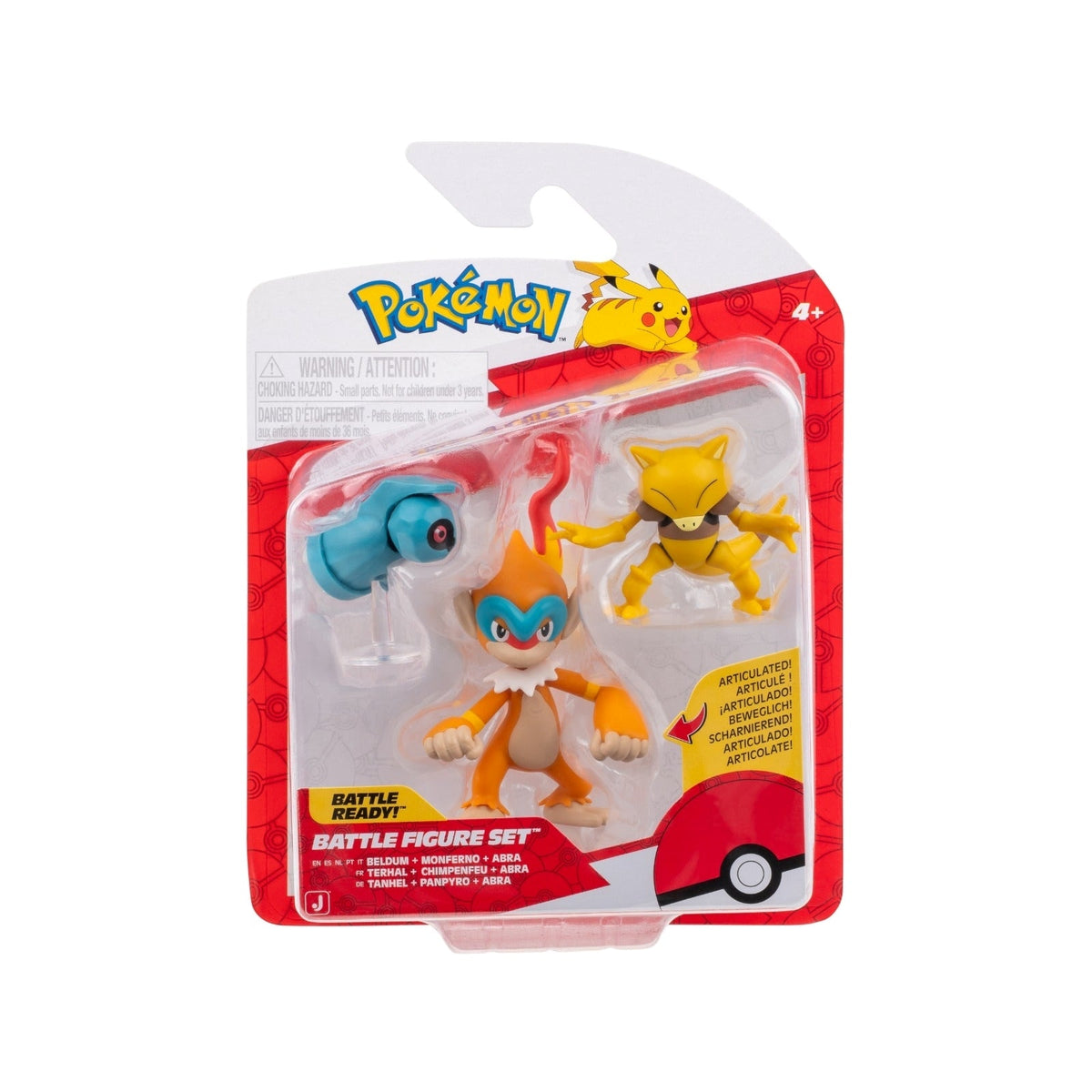 JAZWARES Battle Figure Pack: Pokemon - Beldum with Stand, Abra, & Monferno Jazwares