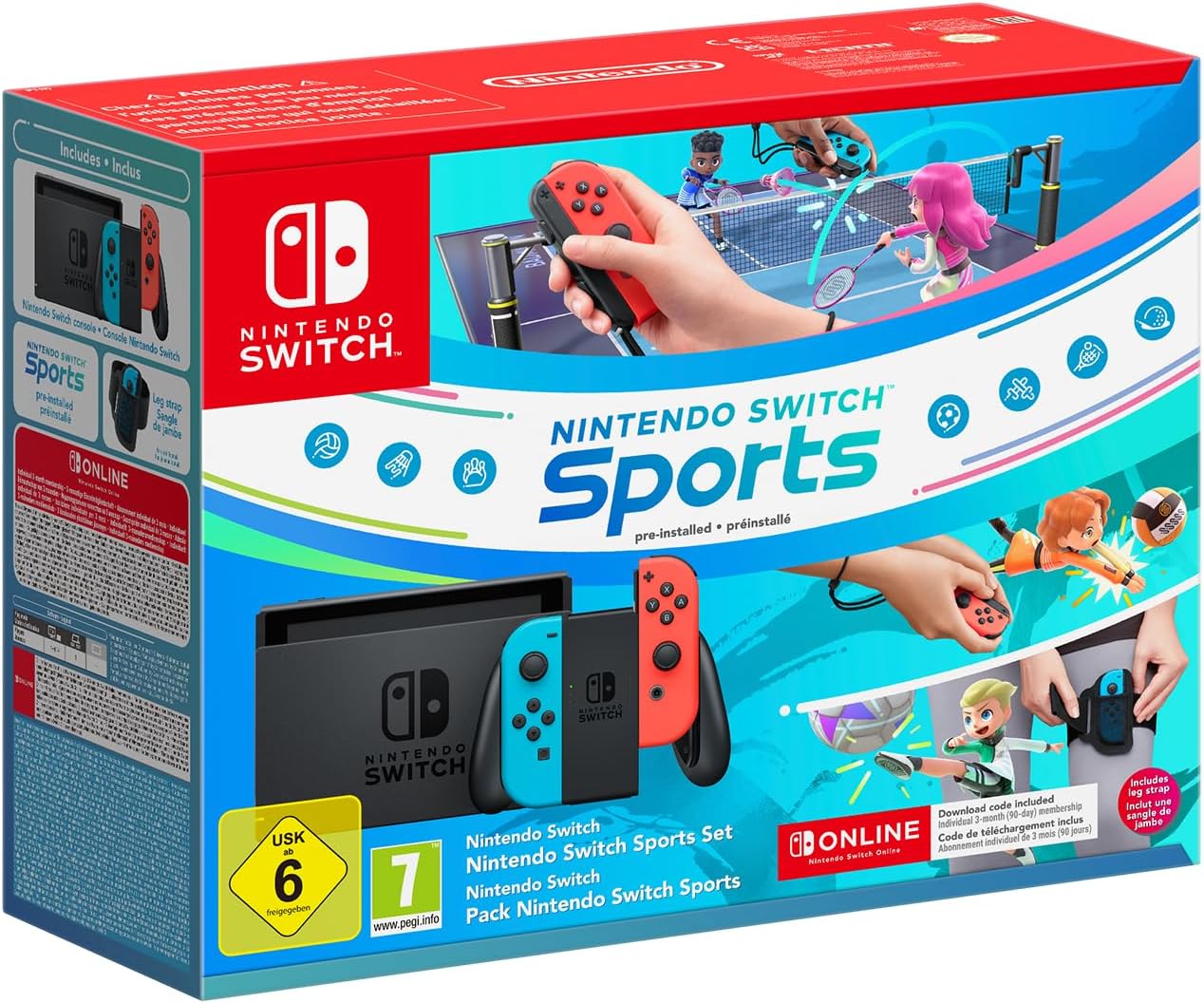 Switch Console 1.1 Neon Blue / Neon Red + Switch Sports + Fascia + 12 Mesi NSO Nintendo Console