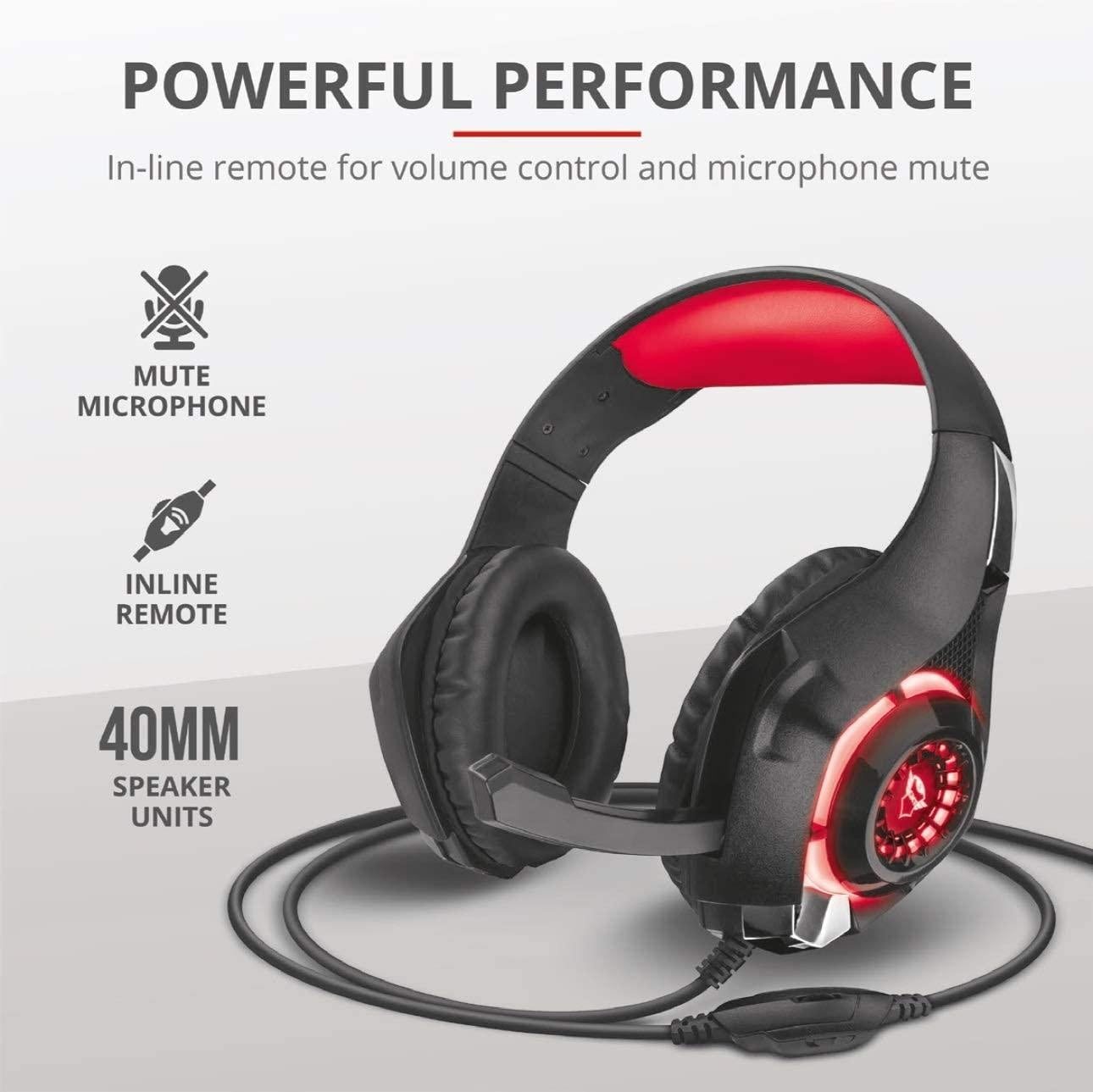 CUFFIE Trust Gaming GXT 313 Cuffie Over-Ear da Gioco con Microfono Regolabile e Lati Illuminati (PC, PS4)
