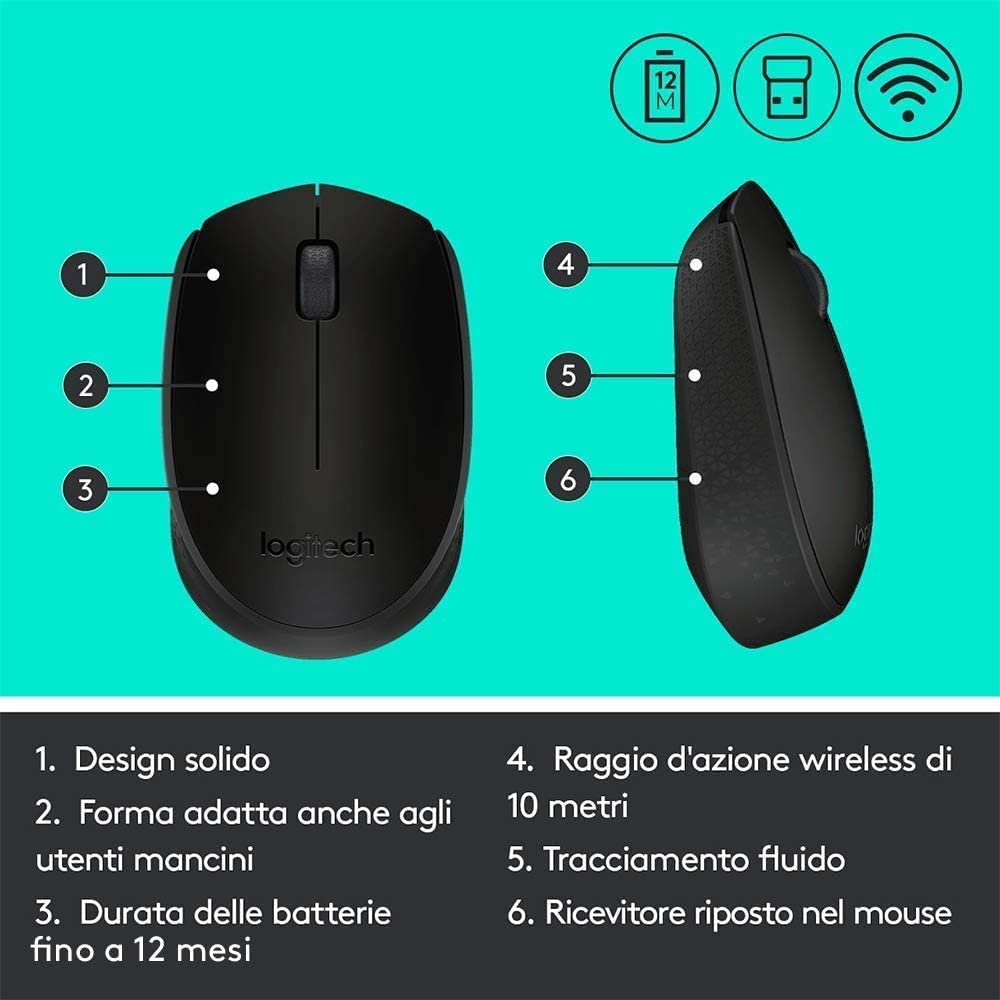 MOUSE WIRELESS M171 BLACK OPTICAL USB